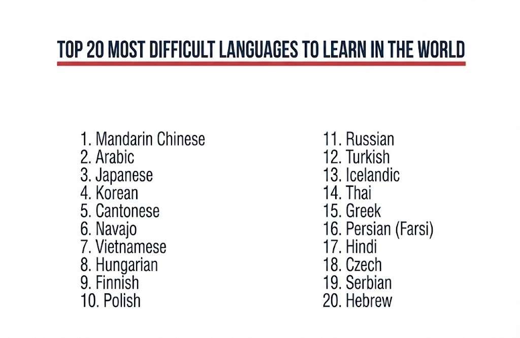list of hardest languages to learn