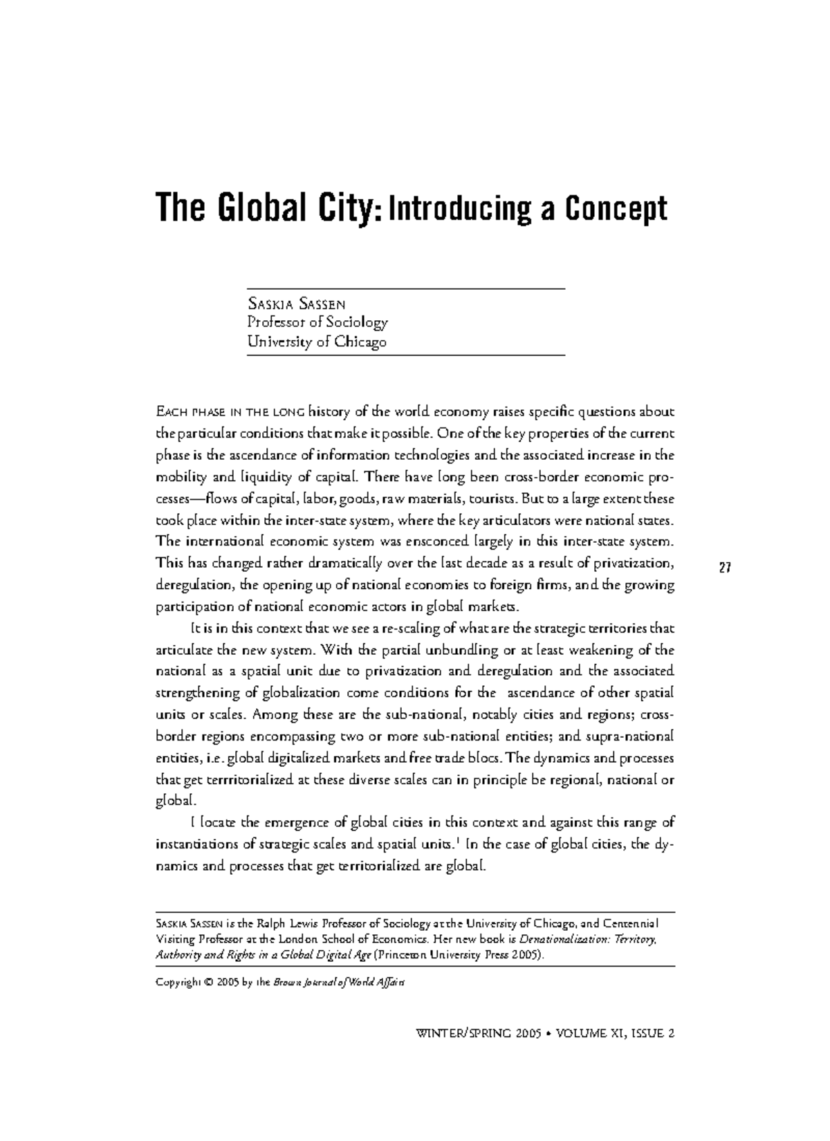sassen the global city